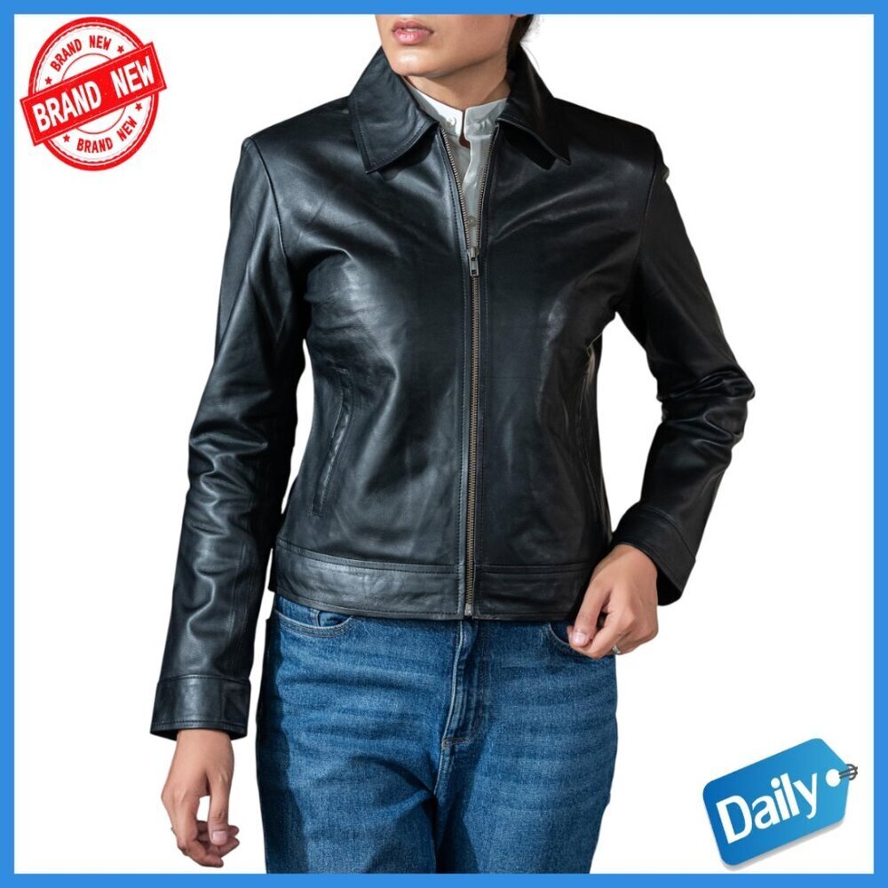 Premium Lambskin Leather Jacket with Polo Collar, Quilted Lining, Fitted Style